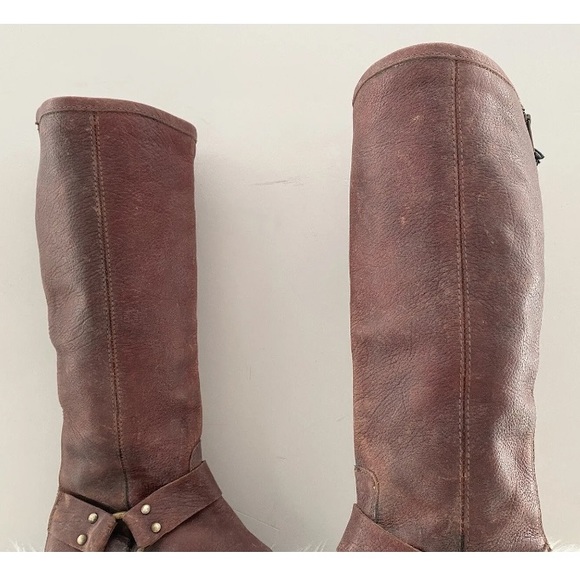 $438 FRYE Phillip Harness Tall Moto Brown Leather Riding Combat Cowboy Boots 5.5 - Picture 10 of 16